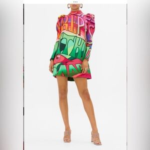 CAMILLA NEW Pure Prism Puff Sleeve High Neck Jeweled Mini Dress $799 small